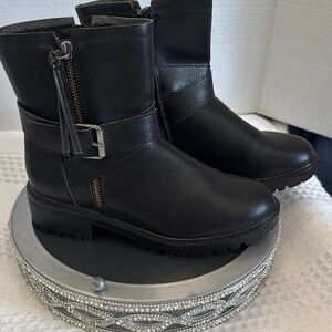 Universal Thread Black Combat Moto Boots with Buckle Details